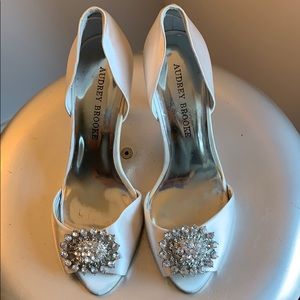 Silver white satin wedding heels